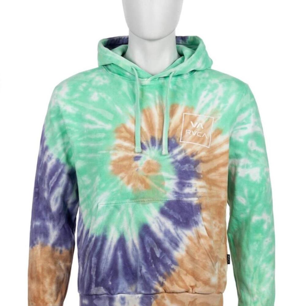 RVCA Hoodie Womens XS Mint Green Tie Dye Spiral Pullover VA Box Logo Fleece